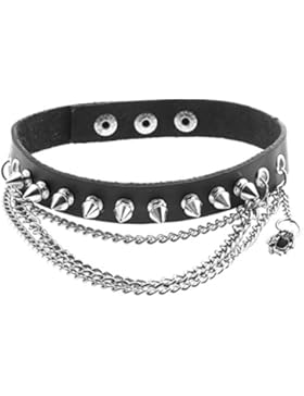 Zysta Schmuck Leder Halsband Gliederkette Punk Gothic Collier Killernieten mit Kette Blogger Choker