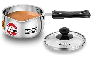 Hawkins 1 Litre Tpan, Stainless Steel Tea Pan with Glass Lid, Induction Sauce Pan, Chai Pan, Small Pan, Silver (SST10G)