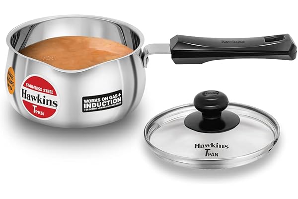 Hawkins 1 Litre Tpan, Stainless Steel Tea Pan with Glass Lid, Induction Sauce Pan, Chai Pan, Small Pan, Silver (SST10G)