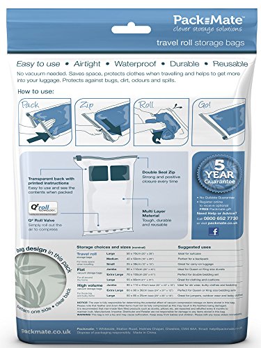 Packmate ® 4 Stück Reise-Vakuumbeutel zum Aufrollen – Platzsparend auf Reisen, für große Koffer und Reisetaschen - 2
