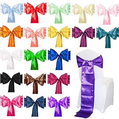 Time to Sparkle 100pcs Satin Chair Cover Sashes Bow Tie Ribbon Table Runner Wedding Reception Decoration - Purple