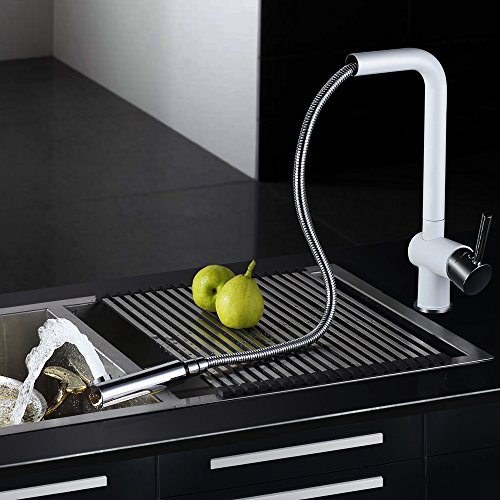 Homelody® Weiss 360° Drehbar Wasserhahn mit ausziehbar Brause Spültischarmatur Spüle Armatur hoher Auslauf Wasserkran Mischbatterie küchenarmatur mit Brause - 7
