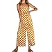 Produktbild Jumpsuit Damen Sommer Hffan Frauen Overall Sommerkleid Lace Druck mit V-Ausschnitt Riemchen Jumpsuit Mode Frauen Ärmellos High Waist Overall Elegant Strandkleidung Playsuits Romper (Gelb, S)