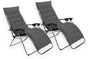 COSMO BUY 2pcs Zero Gravity Garden Sun Lounger Padded Cushions Reclining Portable Folding Chairs Thick Camping Furniture Non-Slip Comfortable Relaxer Indoor & Outdoor (Grey with Grey Cushions)