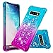 Produktbild Jorisa Bling Glitzer Hülle für Samsung Galaxy S10+/S10 Plus,Glänzend Fließend Flüssigkeit Schwimmend Treibsand Farbverlauf Schutzhülle,Transparent Dünn Weich Silikon Handyhülle-Himmelblau + Lila