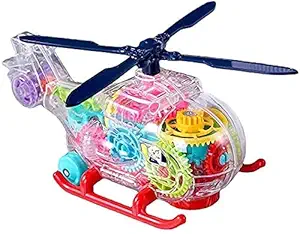 MSV Enterprises Concept Musical Helicopter Toy for Kids, 3D Bus with 360 Degree Rotation, Gear Transparent Light &Sound Effects Boys Play Set and Lights Car 2-5 Year Kids Baby (Transparent)