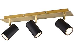 meineWunschleuchte Faretto da soffitto a 3 luci in metallo nero e oro opaco, larghezza 48 cm