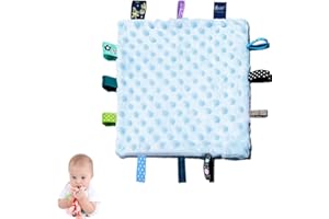 HECCEI Baby Tags Security Blanket, Baby Comforter Tag Blanket, 10 × 10 inchs Cozy Plush Blankets with Colorful Tags, Infant Appease Blankets for 3+ Months Babies Boys/Girls