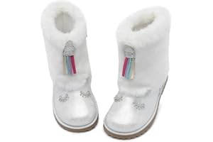 FUPPIA Toddler Girls Glitter Boots Fuzzy Cute Animal Side Zipper Mid Calf Boot Warm Outdoor Non-Slip Shoes for Toddler Little Kids