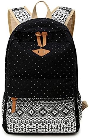 Winnerbag Vintage School Bags For Teenagers Girls Schoolbag Large Capacity Lady Canvas Dot Printing Backpack Rucksack Bagpack Bookbag Black