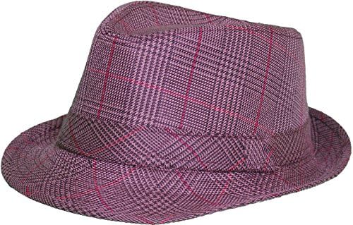 Panama Fedora Trilby Gangster straw sunhat with fabric strap, street style - brown - One size