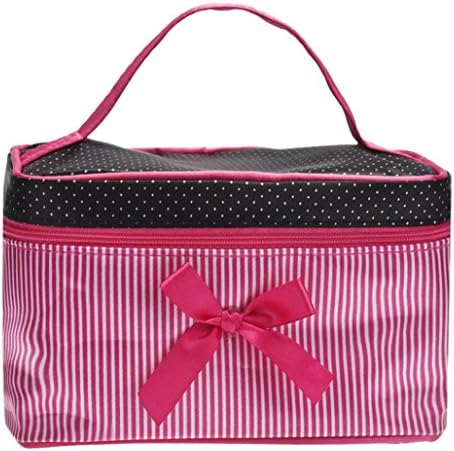 ✰ Makeup Cosmetic Bag ✰, Xinantime Bow Square Stripe Storage Containers (Hot Pink)