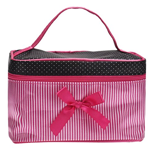 ✰ Makeup Cosmetic Bag ✰, Xinantime Bow Square Stripe Storage Containers (Hot Pink)