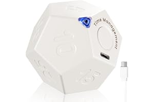 SHPTDJTIC Cube Timer Rotating Productivity Timer - Rechargeable Desk Productivity Timer, Pomodoro Timer， Sound Vibrate Light Alarm Flip Timer for Time Management Kids ADHD(WHITE)
