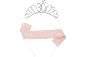 ruggito Happy Birthday Sash Tiara Set,30th Birthday Tiara Rhinestone Crown Headband and Birthday Sash,Best Gift for 30th Birthday Decoration Girls Women