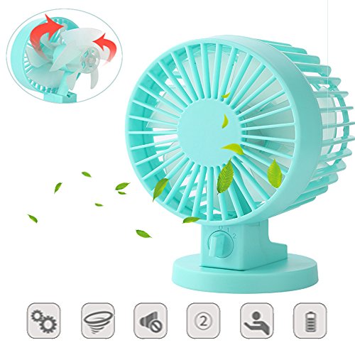 Preisvergleich Produktbild elecfan Schreibtisch Mini Lüfter, Sommer Tragbare Kühlung USB Fans Doppelblatt Ventilator Gebührenpflichtiges Bett Student Dorm Zimmer Büro Desktop Mute Fan - Blau