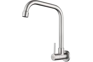 Tondiy Rubinetto Cucina a Parete Solo Acqua Fredda, G1/2 in Rubinetti a Muro Girevole a 360°, Monocomando Lavello inAcciaio Inox 304, Aeratore Rimovibile, Spazzolato
