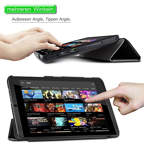 Infiland NVIDIA SHIELD Tablet K1 / NVIDIA SHIELD Tablet Hülle Case-Ultra Dünn Tri-Fold Smart-Muschel PU Leder Ultra Schlank Superleicht Ständer Smart Shell Cover Schutzhülle Etui Tasche für 2015 NVIDIA SHIELD Tablet K1 (Newest Version) / 2014 NVIDIA Shield 2 Tablet (8 Zoll)(mit Auto Schlaf / Wach Funktion)(Schwarz) - 3