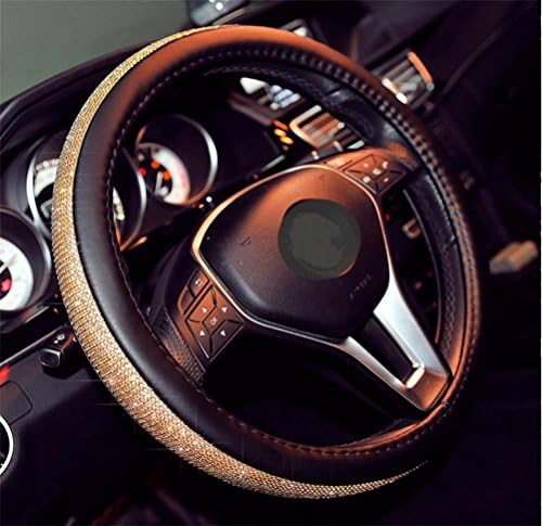 RUIRUI Crystal Rhinestone Bling Car Steering Wheel Cover Fashion Diamonds Shine Non-slip Universal 38CM/15'' , Gold