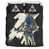 XHJQ88 Zelda Parure de lit Moderne 3 pièces avec Housse de Couette, taie d'oreiller et Housse de Couette - Gamer Love Doux Facile d'entretien Boho, Blanc, 66x90 inch