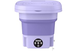 Auveach Mini Waschmaschine Mobile Waschmaschine, 8L Kapazität Tragbare Faltbare Reisewaschmaschine mit Schleuder für Camping Wohnmobil (Lila)