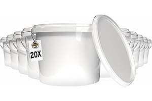 ‎FIXEDBYU 20 Eimer mit Deckel 2l Weiß rund | Kunststoff Lebensmittel- und Tierfuttereimer | luftdicht und stabil | Leer Eimer mit Griff und Deckel