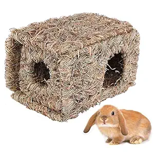 Hamiledyi Natural Rabbit Seagrass House Mat Hideaway Hut Toy,Hand Woven Folding Beds Sleeping Chew Toys for Guinea Pig Hamsters Chinchilla Ferret Bunny Small Animals
