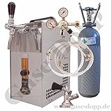 Durchlaufkühler komplett Set - Durchlaufkühler 25l/min + 2 kg CO2 Flasche + Druckminderer 1 leitig 3 Bar + Bier und CO2 Schläuche je 1,5 m + Flach Keg - von Gase Dopp