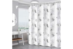 WOODFIB Shower Curtain, 100% PEVA Waterproof Anti-Mould Proof Resistant, Quick-Drying, Washable Bathroom Curtain, Includes 12 Pcs Curtain Hooks, 180 x 180 cm (Foliage)
