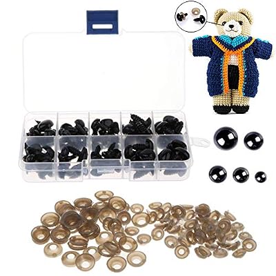 Nuluxi Plastique Noir Yeux de Sécurité avec Rondelles Noir Plastique Amigurumi Yeux de Sécurité Plastique Noirs Yeux Solides avec Rondelles pour Teddy Ours Poupée Fantoche et Artisanat (100 Pièces)