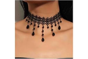 Cimenexe Goth Black Crystal Dangle Necklace Waterdrop Rhinestone Necklace Choker Vintage Hollow Lace Necklace Black Tattoo Necklace Jewelry for Woman and Girls Halloween Wedding Party Cosplay Gifts