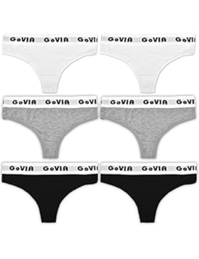 6er Pack GoVIA Damen Strings Tangas tiefer Bund mit breitem Gummizug Baumwolle 3923