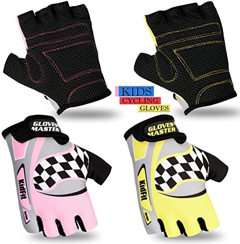 Children Cycling Gloves Padded Kids Bicycle BMX Half Finger MTB Cycle Gloves Kids Cycling Protective Gear (Pink, XXXS = 7" (Age 6 to 8))