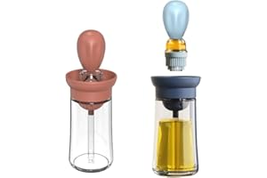 TINMIX 2 Stück 2 in 1 Ölspender mit Bürste 180 ml Olivenölspender Flasche für Küche Glas Speiseölflasche für BBQ Grill Backen Gebäck Salat (blau + eisengelb)