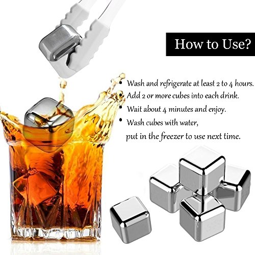 Whisky Steine-MAIGG Food Grade Edelstahl Eiswürfel Chilling Wiederverwendbare Ice Cubes Eiswürfel für Whiskey Wein Getränke kühlen Sie Ihre Getränke ohne Verdünnung(8PCS Eis- Würfel und 1 Eiszange) - 4