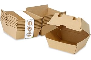 GREENBOX Take Away Burger Box 50 pezzi I Robusti Burgerbox con coperchio alto I Hamburger Box in cartone Kraft I Stabile To Go Burger Imballaggio 13 x 14 x 8 cm I Biodegradabili