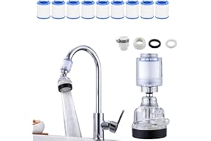 NEVYTOL 360° Giratorio Filtro Grifo Cocina, Transparente Filtros de Agua para Grifo Cocina, con Cartucho de 9 Piezas, para Filtrar el Agua del Grifo de la Cocina.