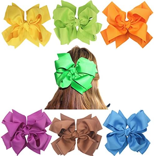 Big Hair Bows Clips For Girls Teens- 20cm Dual Bows Style Boutique Super Huge Large Bowknot Girls Children Women Alligator Clip-Grosgrain Ribbon Hair Clips-7 Pieces