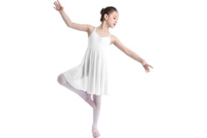 YiZYiF Mädchen Ballettanzug Ballettkleid Spaghetti Träger Kleid Ballett Trikot mit Lange Röckchen in weiß,schwarz, rosa, Lavendel