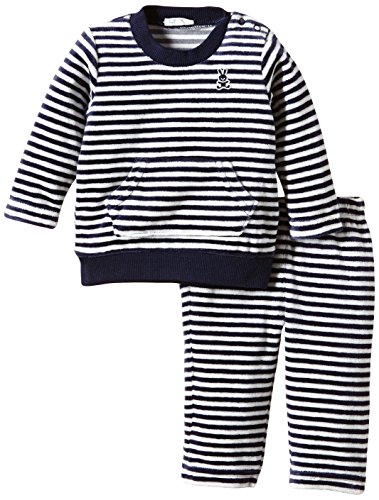 United Colors of Benetton Baby-Boys Stipe Velour Striped Tracksuit, Blue (Navy), 6 to 9 months (Manufacturer Size: 68 cms)