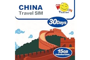HAPPY TELECOM Happy 5G Mainland China 30 Days Unlimited Data Travel Sim Card | No Daily Limit | 15GB of 5G High-Speed Data | include Xinjiang & Tibet | Support Whatsapp, Facebook, Google and More