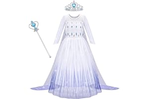 AOOWU Kostium dziecięcy dla dziewczynki, sukienka księżniczki, sukienka z koroną, czarodziejska różdżka, na imprezę, karnawał, Halloween, Boże Narodzenie, biały, liliowy, 110 cm