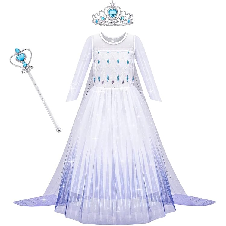 IBTOM CASTLE ELSA Kleid, Mädchenkostüm Gr. 7-8 Jahre – Prinzessin Elsa Verkleidung Mit Langarm