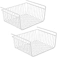 AKDC Household Metal Under Shelf Hanging Storage Bin Basket with Open Front for Organizing Kitchen Cabinets, Cupboards, Pantries, Shelves - Large Pack of 2 (Black) (White)