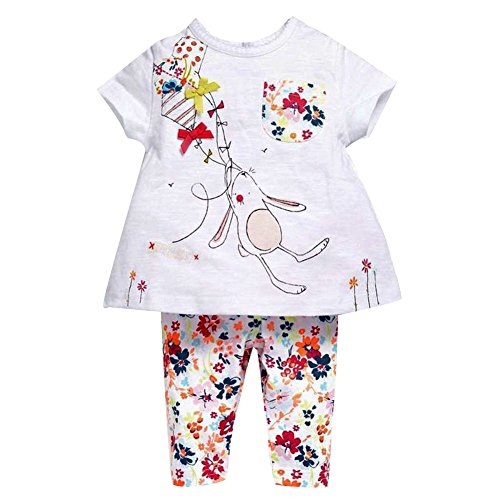 BOBORA Baby Girl Vaenait Bunny 2Pcs T-shirt Tops + Floral Leggings Outfit