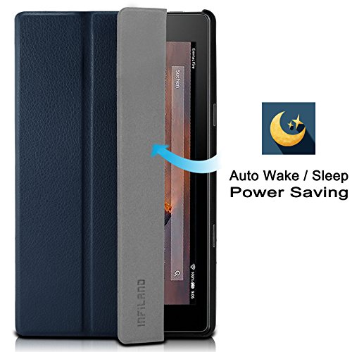 Hülle für Fire HD 8 (8-Zoll-Tablet, 7. Generation – 2017), Infiland Ultra Dünn Tri-Fold Smart-Muschel PU Leder Ultra Schlank Superleicht Ständer Smart Shell Cover Schutzhülle Etui Tasche für Fire HD 8 (8-Zoll-Tablet, 7. Generation – 2017)(mit Auto Schlaf / Wach Funktion)(Dunkleblau) - 7