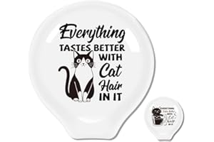 ANATTASOUL Ceramic Spoon Rest for Stove Top Cats Pattern 3.54"x3.34" Large Spoon Holder, Heat Resistant Utensil Holder Kitchen Counter Decor for Cooking Lover