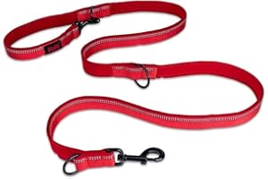 COMPANY OF ANIMALS Guinzaglio a doppia estremità HALTI - guinzaglio da addestramento con imbottitura in neoprene, tessuto catarifrangente 3M e lunghezza regolabile. Ideale per cani medi e grandi (taglia L, rosso)