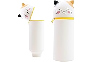 SHRADS Miękki silikonowy piórnik 2 w 1 – Kawaii, Kawaii, piórnik, śliczny kreskówka, Kot Smiley, Nowoczesny