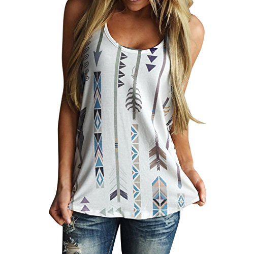 Damen Weste Internet Gedruckt Ärmelloses Hemd Bluse Casual Tank Tops (M, Weiß)